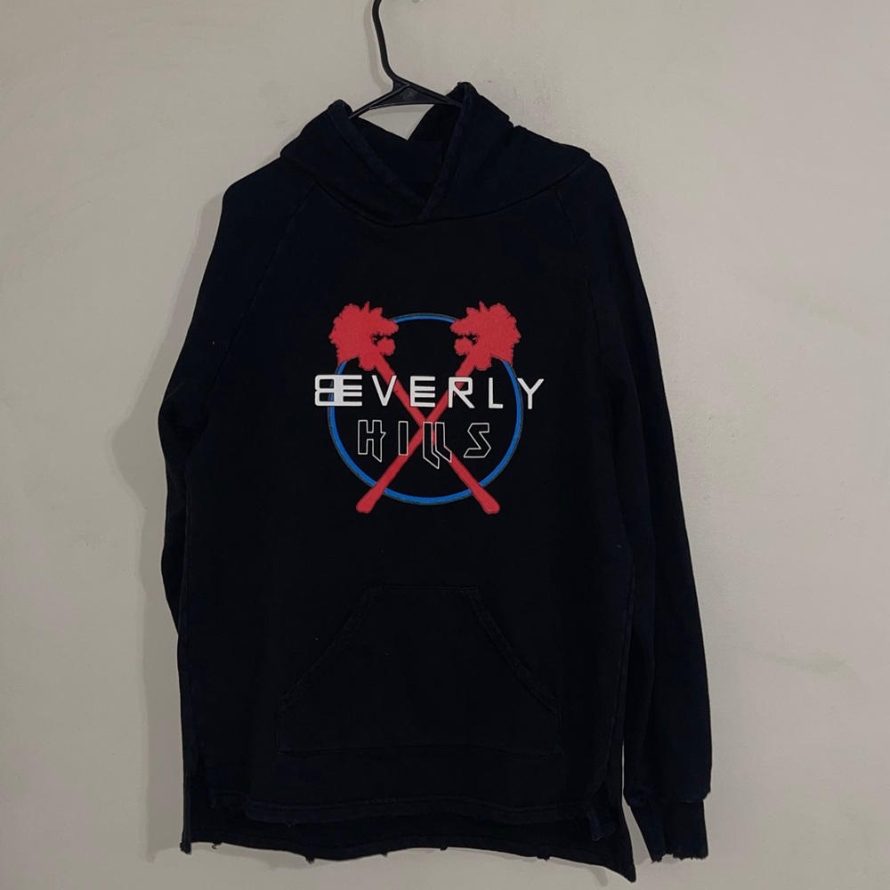 Baja East black Beverly Hills hoodie featuring a drop tail hem and rib knit